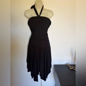 Y2K AGB Black Strapless Ruched Asymmetrical Midi Dress